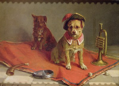 Cane con cappello militare e collare con tromba e dadi da Charles van den Eycken